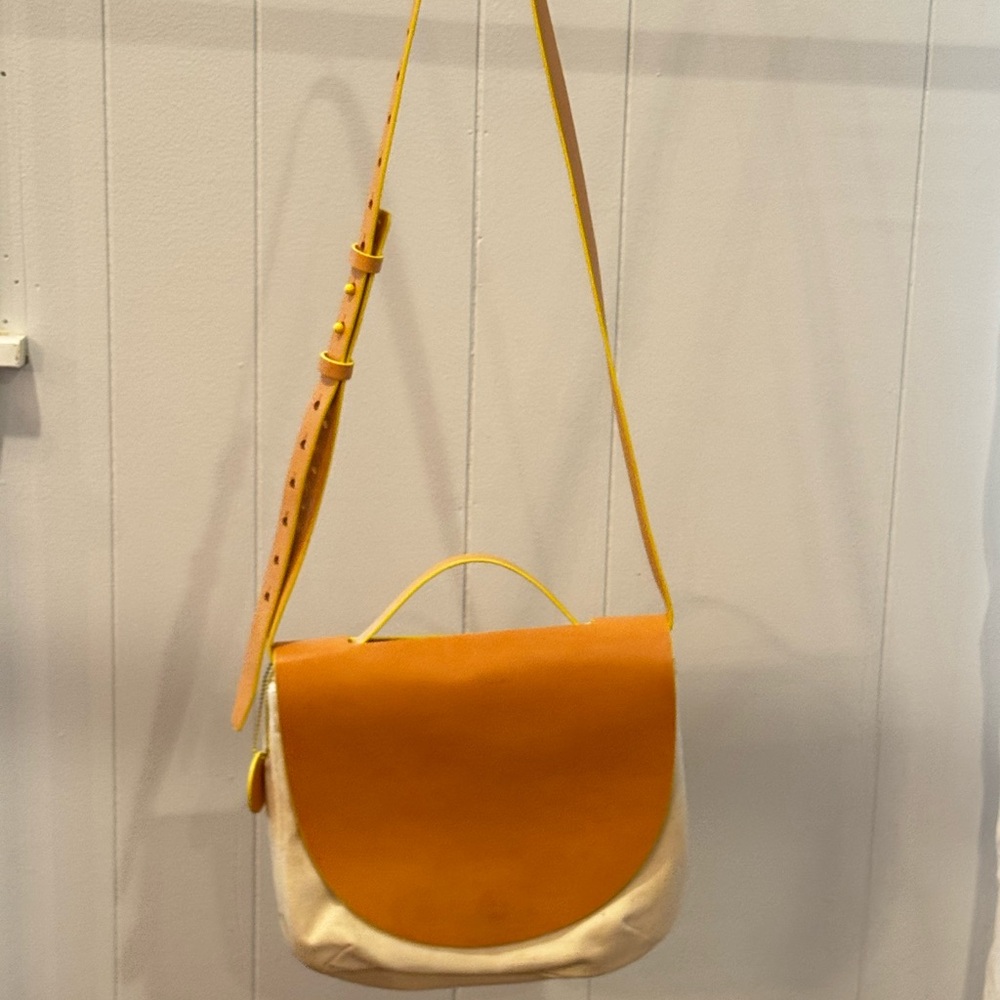 Cream and Tan Crossbody Bag with Minimalist Design